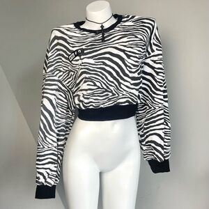 Y2K Vintage Zebra Print Streetwear Long Sleeve Cropped Sweater